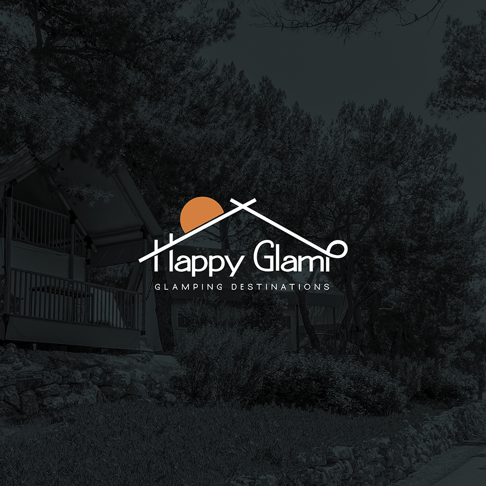 Happy Glamp dam olish zonasi uchun vizual aydentika