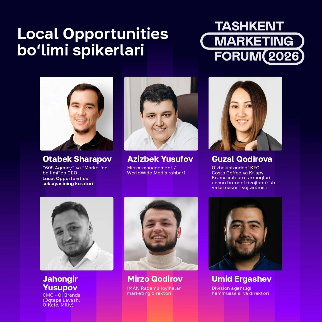 Bo‘lim kuratori: Otabek Sharapov, 605 Agency rahbari Spikerlar: ▫️16:00 -16:30 Mirzo Qodirov, IMAN Digital Projects marketing bo‘yicha direktor Mavzu: Islom moliyasi va marketing: qadriyatlar asosidagi marketing qanday bo‘ladi?" ▫️16:30 -17:00 Jahongir Yu
