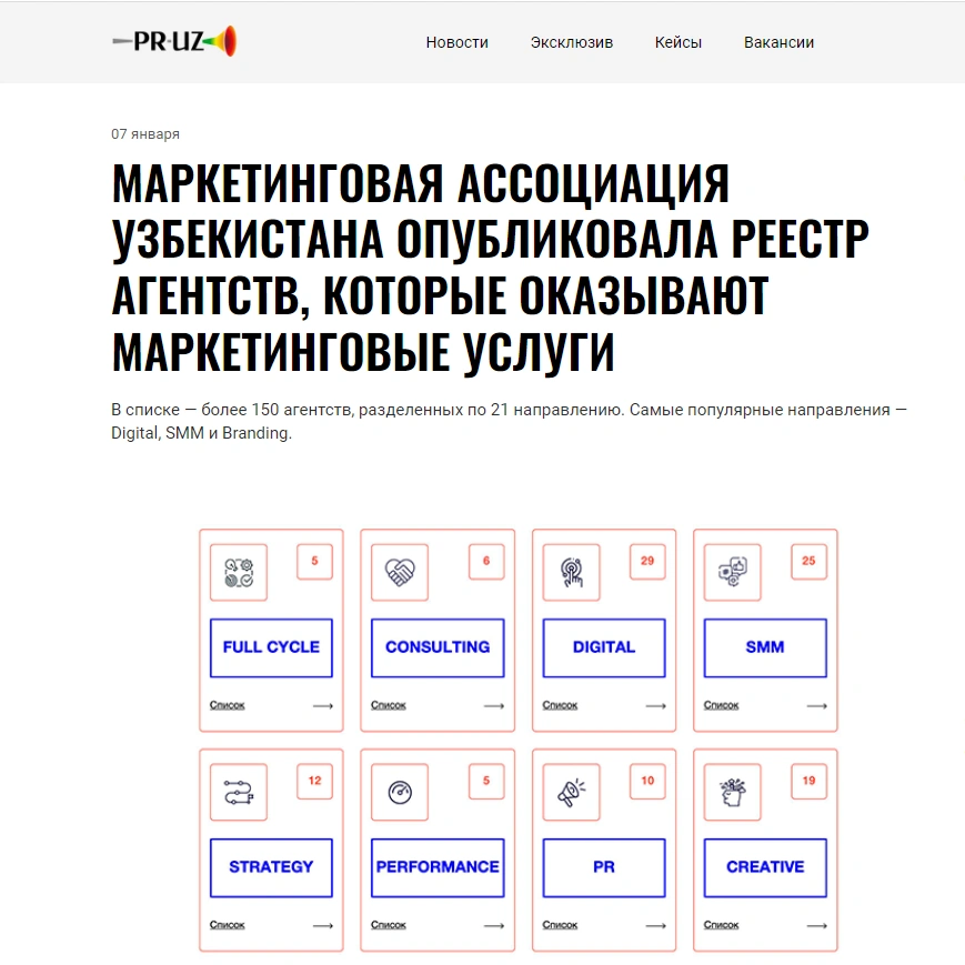 Oʻzbekiston Marketing Assotsiatsiyasi marketing xizmatlarini koʻrsatuvchi agentliklar reyestrini eʼlon qildi.